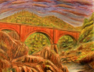 Acrylic Painting of an Orange Bridge by Jason T Campbell