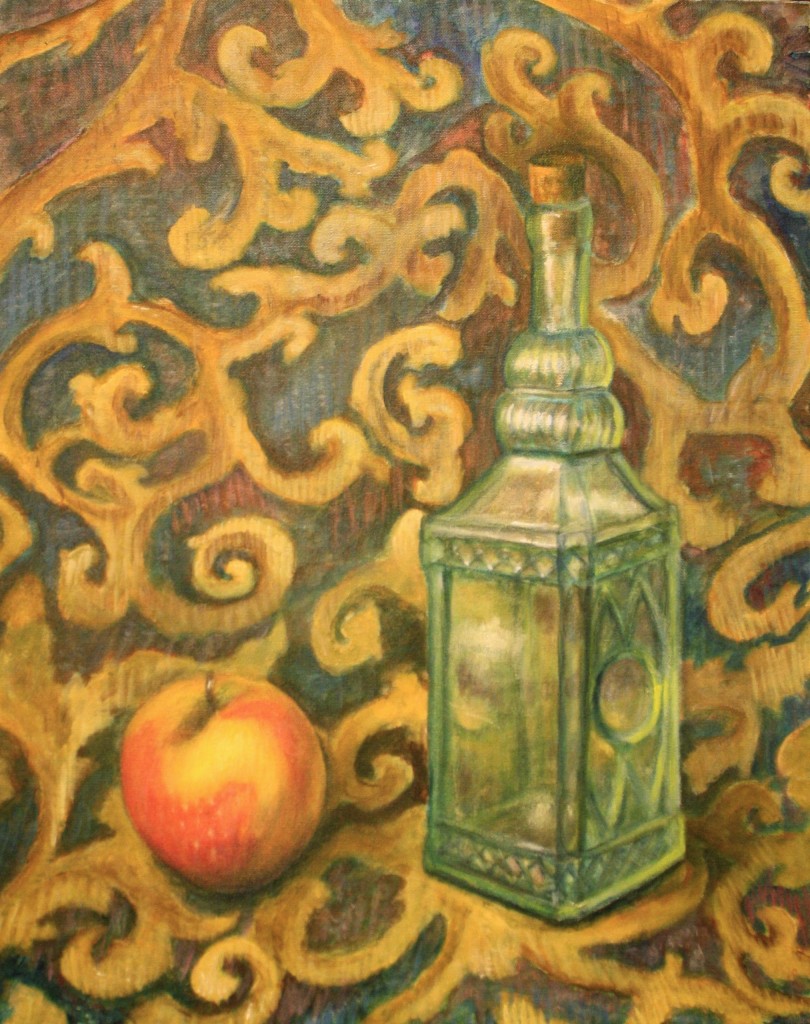 "Still Life with Apple and Bottle" fine art painting by Jason Campbell