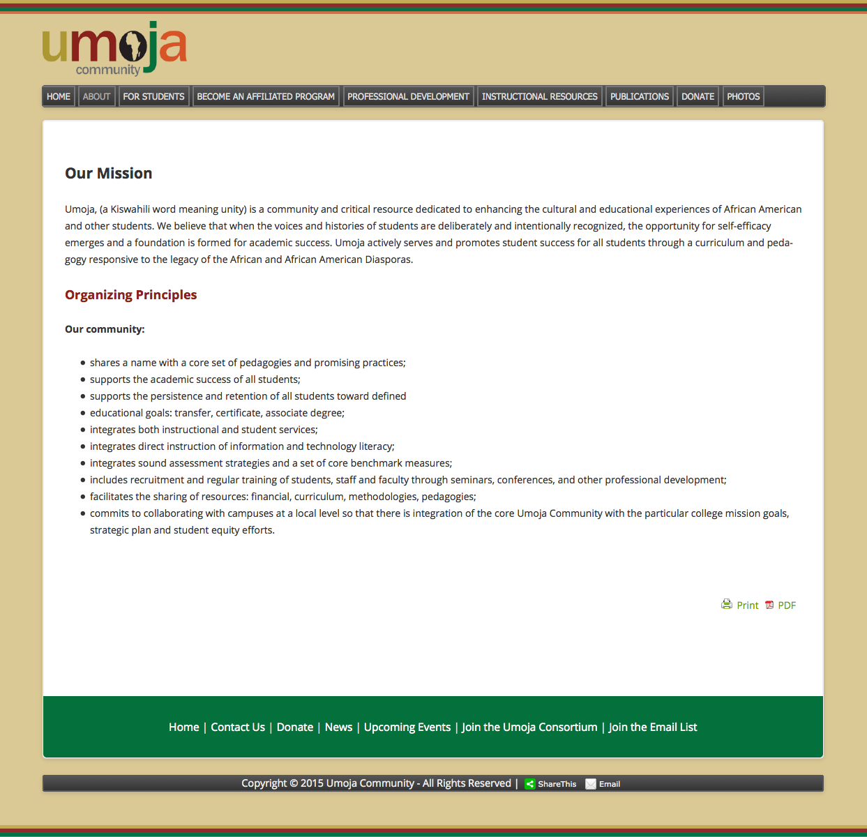 Umoja Website Screen Shot - About Us Page