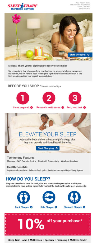 Sleep Train email marketing design